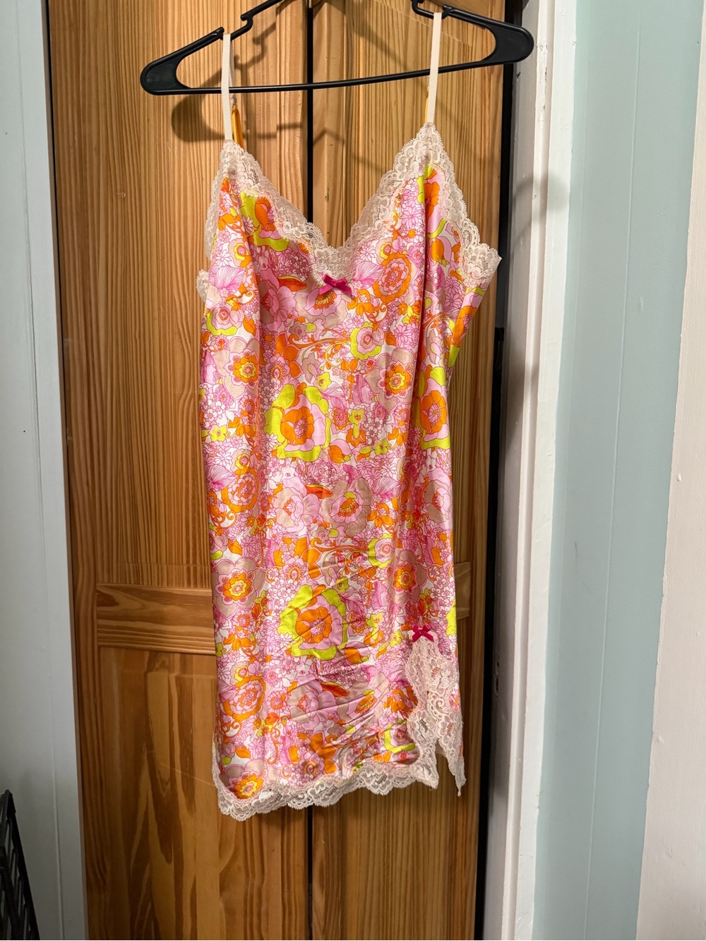 Victoria's Secret Pink & Orange Floral Lace-Trim Slip Dress